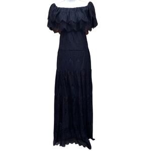 L'ATISTE Dress Witchy Woman Goth Maxi Lace Layered Whimsigoth Off Shoulder Tier
